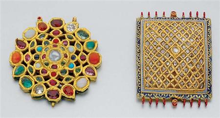 Lot image - Two Indian Gold, Diamond, Gem-Set and Jaipur Enamel Sections