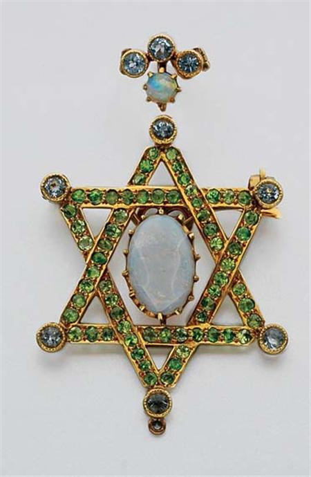Lot image - Antique Gold, Demantoid Garnet and Opal Star of David Pendant-Brooch