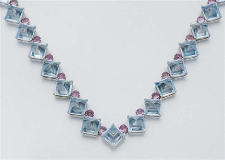 Lot image - Blue Topaz and Pink Sapphire Necklace