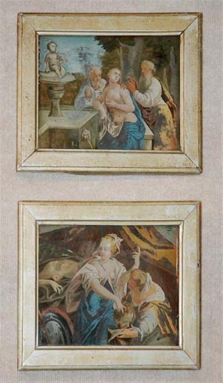 Lot image - Pair of Continental Eglomise Style Pictures