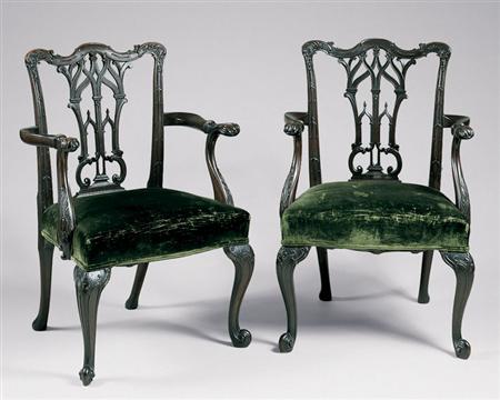 Lot image - Pair of George III Mahogany Open Armchairs