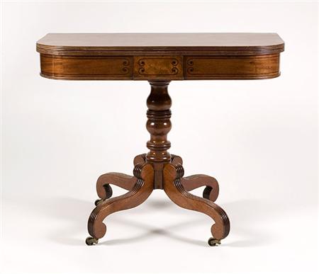 Lot image - Regency Ebonized Inlaid Mahogany Card Table