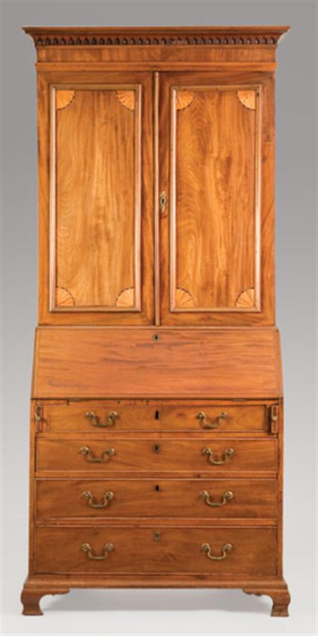 Lot image - George III Inlaid Mahogany Bureau Bookcase