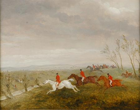 Lot image - Richard Barret Davis British, 1782-1854 The Race Cross-Country, Searching for the Scent, First View, and Close to the Kill: Four