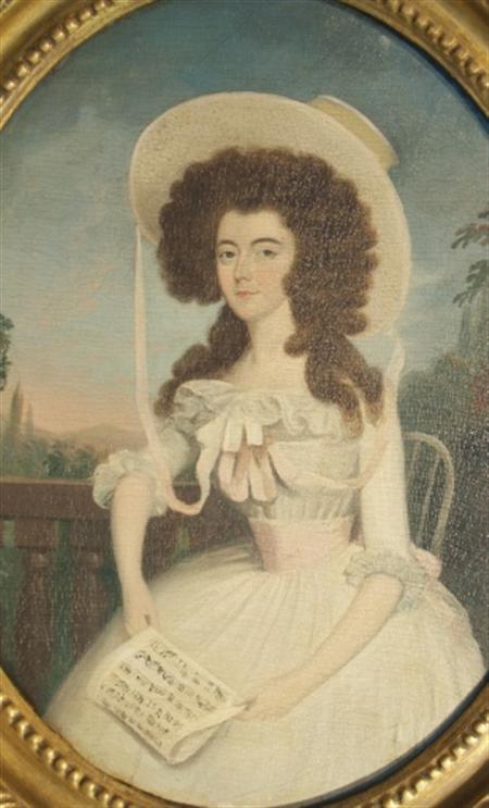 Lot image - (i) English School 19th Century Three-Quarter Length Portrait of a Lady Holding Sheet Music (ii) Hunting Scenes (iii) Portrait of Lady