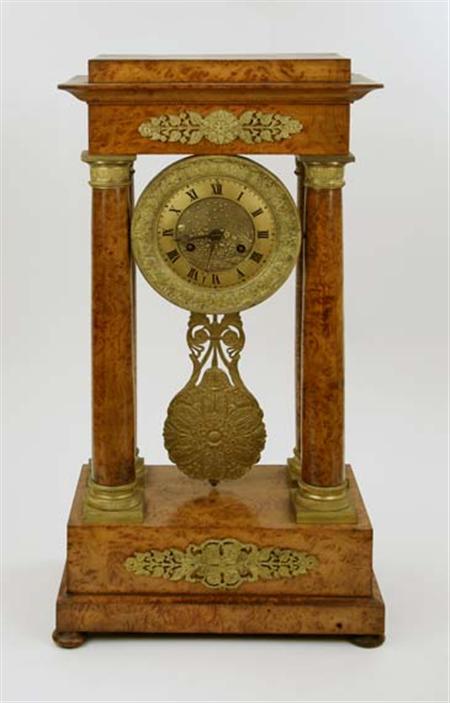 Lot image - Empire Gilt-Bronze Mounted Burl-Wood Mantel Clock