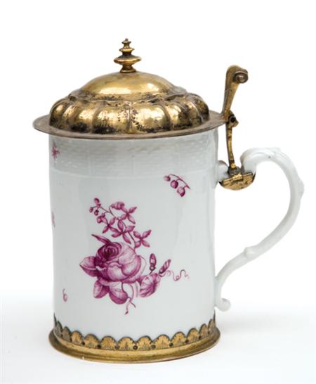 Lot image - Meissen Porcelain Tankard with Silver Gilt Cover
