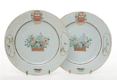 Lot image - Pair of Chinese Export Porcelain Armorial Plates