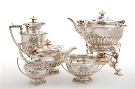 Lot image - Assembled George III Silver Coffee and Tea Service