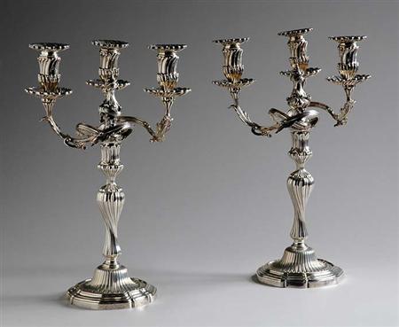 Lot image - Pair of Early George III Silver Three-Light Candelabra