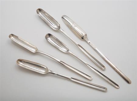 Lot image - Group of Five George III Silver Marrow Spoons