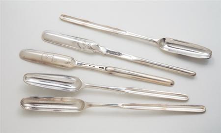 Lot image - Group of Four George II and George III Silver Marrow Spoons