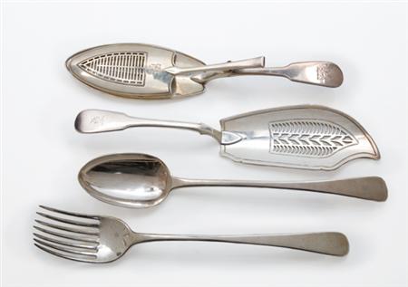 Lot image - Group of English Silver Serving Flatware Articles