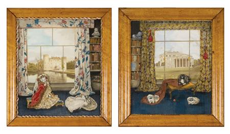 Lot image - Two Late Victorian Fabric and Painted Decorative Pictures