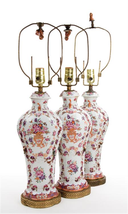 Lot image - Set of Three Chinese Export Porcelain Covered Vases