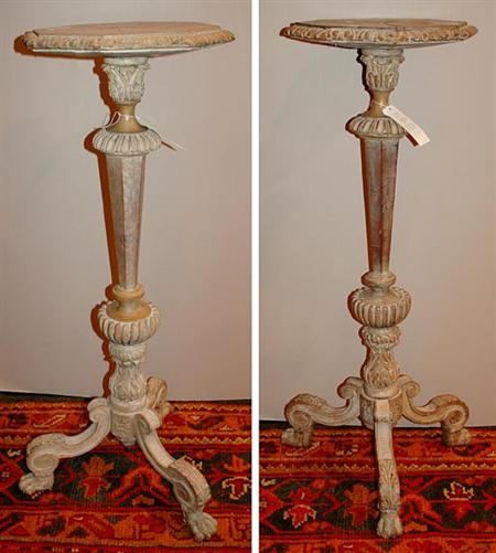 Lot image - Pair of Continental Baroque Carved Oak Candle Stands