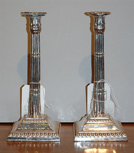 Lot image - Pair of George III Silver Plated Candlesticks