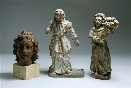 Lot image - Two Continental Baroque Polychrome Decorated Figures of Angels