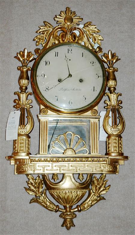 Lot image - Swedish Neoclassical Gilt-Wood Wall Clock