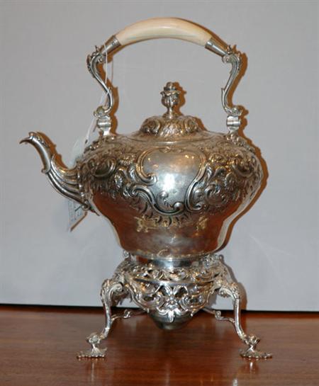 Lot image - Victorian Silver Hot Water Kettle on Stand