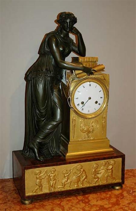 Lot image - Empire Gilt and Patinated-Bronze Mantel Clock