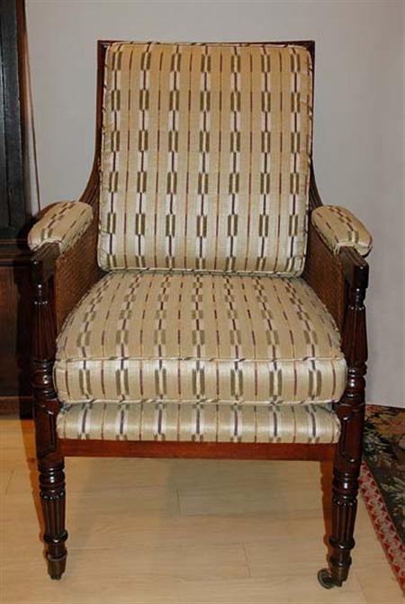 Lot image - William IV Mahogany Caned and Upholstered Library Chair
