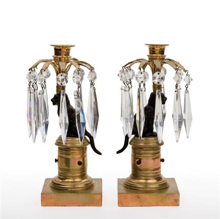 Lot image - Pair of Regency Style Gilt and Patinated-Metal Candlesticks