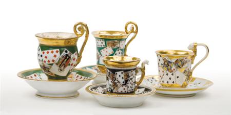 Lot image - Group of Continental Porcelain Cabinet Cups and Saucers