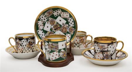 Lot image - Group of Four Paris Porcelain Coffee Cups and Saucers