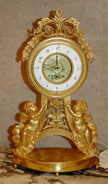 Lot image - Continental Neoclassical Gilt-Bronze Mantel Clock