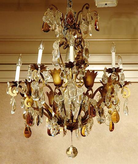 Lot image - Louis XV Style Gold Painted Metal and Glass Sixteen-Light Chandelier