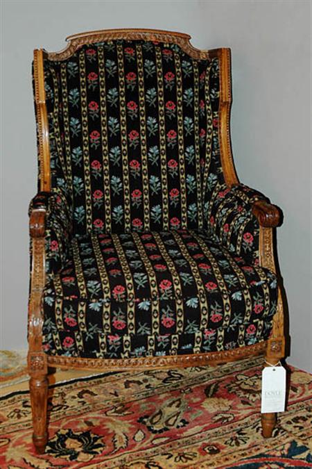 Lot image - Louis XVI Style Carved Fruitwood Bergere a LOreille