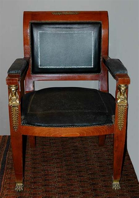 Lot image - Empire Style Gilt-Metal Mounted Mahogany Fauteuil