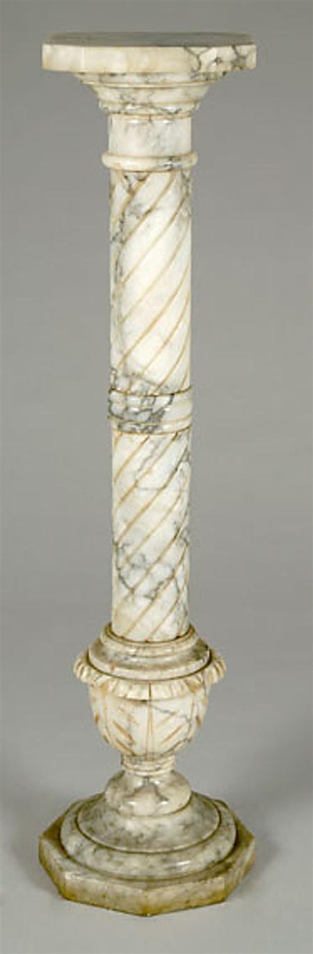 Lot image - Neoclassical Style Gray Veined White Marble Pedestal