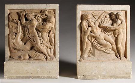 Lot image - Pair of Neoclassical Style Terra Cotta and Cement Bas Reliefs