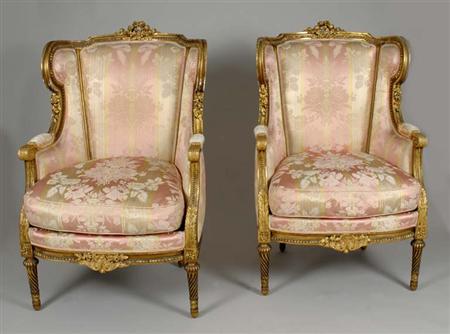 Lot image - Pair of Louis XVI Style Gilt-Wood Bergeres