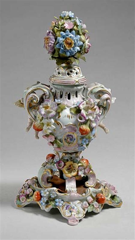 Lot image - Continental Reticulated Porcelain Covered Potpourri