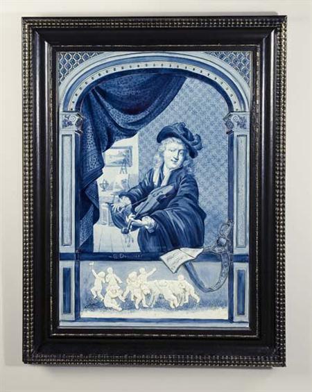 Lot image - Framed Villeroy & Boch Blue and White Painted Ceramic Plaque