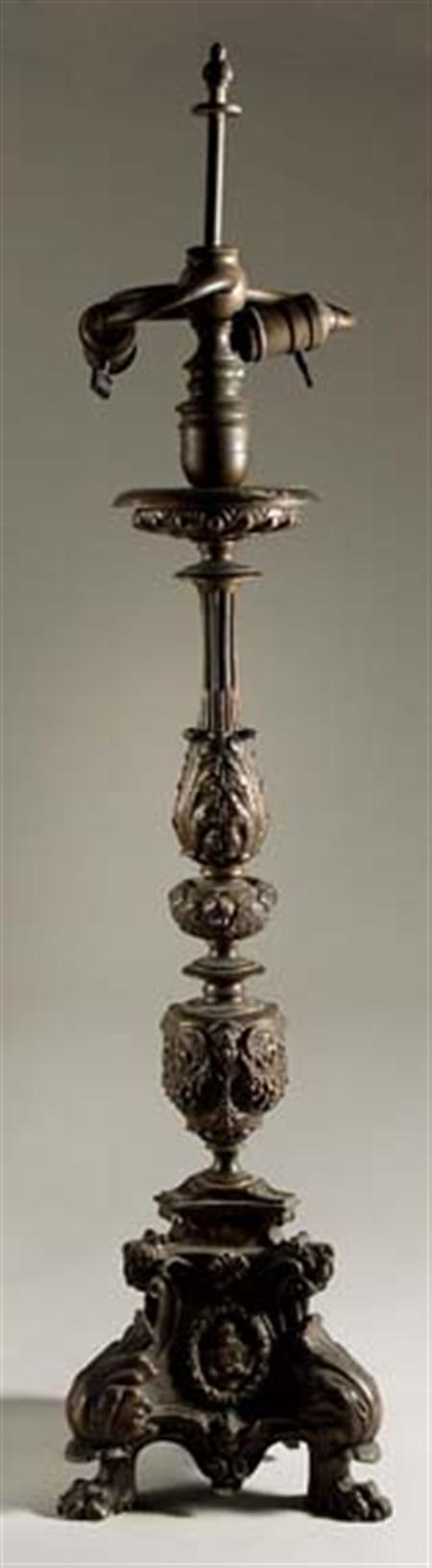 Lot image - Renaissance Style Bronze Three-Light Lamp