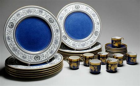 Lot image - Set of Twelve Wedgwood Porcelain Service Plates; t/w Set of Eight Spode Copelands Porcelain Demitasse Cups and Saucers