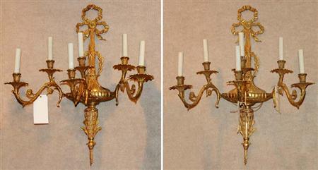 Lot image - Pair of Empire Style Gilt-Metal Six-Light Sconces