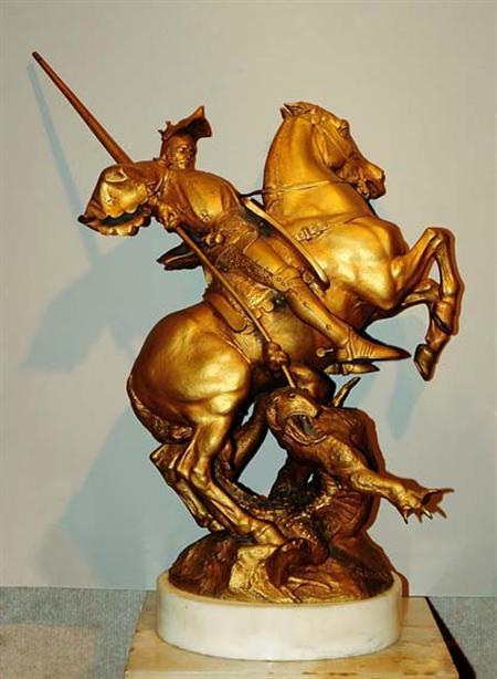 Lot image - Gilt-Bronze Equestrian Group of St. George Slaying the Dragon