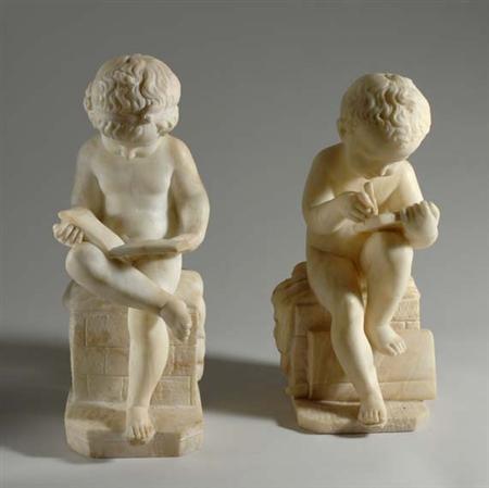 Lot image - Two Carved White Marble Figures of Children
