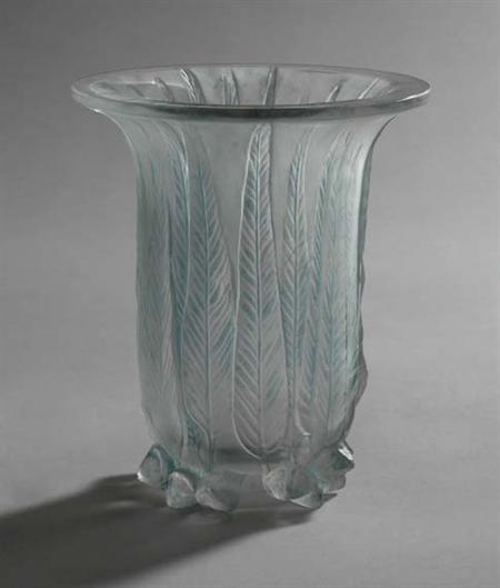 Lot image - R. Lalique Mold Blown and Frosted Glass Eucalyptus Vase