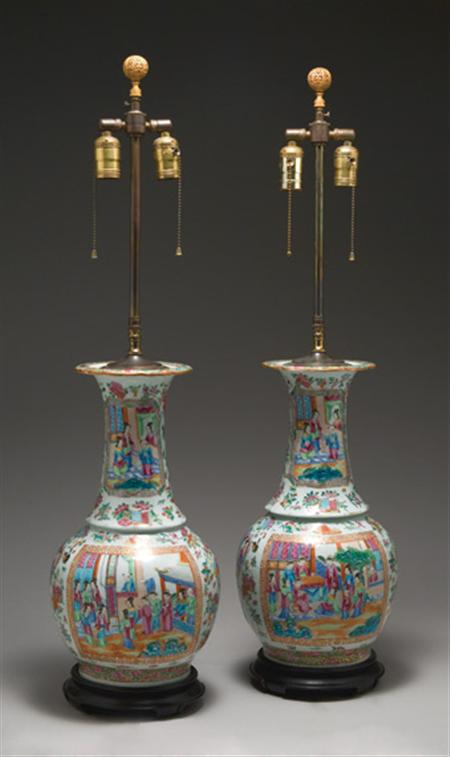 Lot image - Companion Pair of Chinese Famille Rose Porcelain Vases