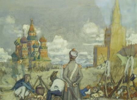 Lot image - Charles Constantine Hoffbauer French/American, 1875-1957 Scenes with Soldiers (Illustrations for War and Peace): Four