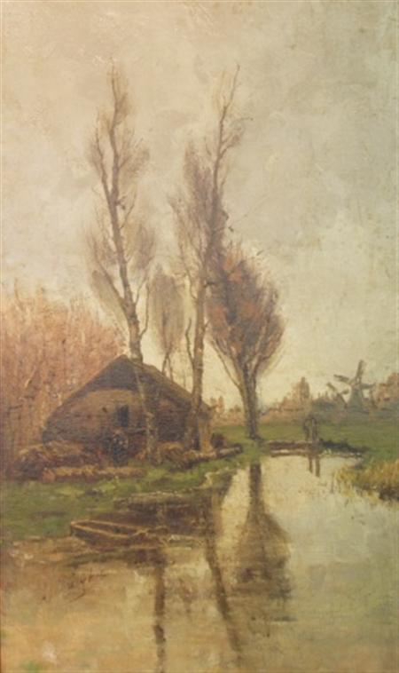 Lot image - Adolf van Dijk Dutch, 1859-1924 Country Landscape with Windmills in the Distance