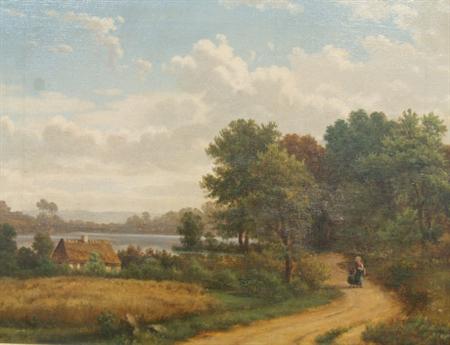 Lot image - Continental School 19th Century Figure on a Country Road