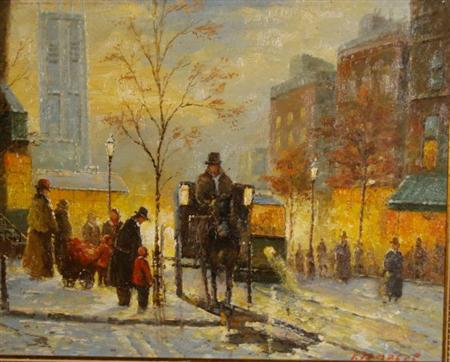 Lot image - Rene Rambert French, 20th Century Bustling Street Scene at Night