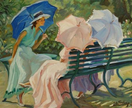 Lot image - E. de Tombay 20th Century An Afternoon Beneath the Umbrellas